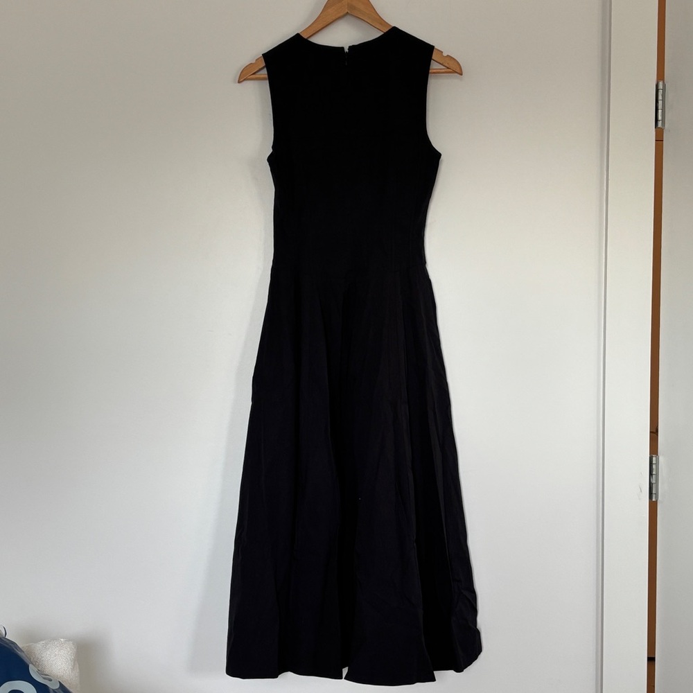 NWT Madewell V-Neck Black Midi dress Circle skirt A line fit & flare sleeveless - Picture 10 of 15